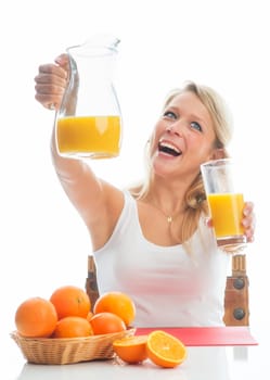 Blonde woman with orange juice