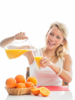 Blonde woman with orange juice