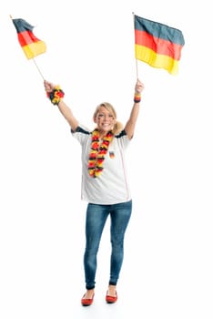 Cheering football fan with German flags