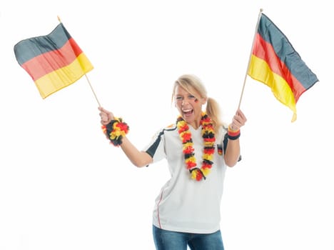 Cheering football fan with German flags