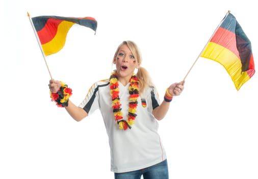 Cheering football fan with German flags