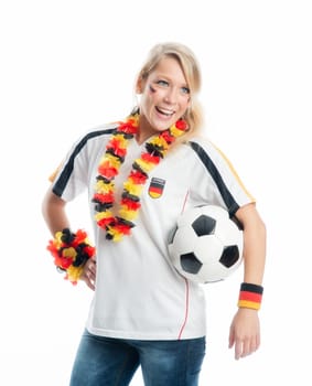 Blonde football fan with ball