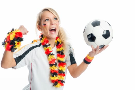 Blonde football fan with ball