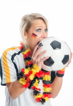 Blonde football fan with ball