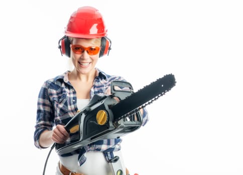 Woman with chainsaw