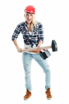 Female craftsman with sledgehammer