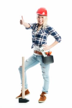 Female craftsman with sledgehammer