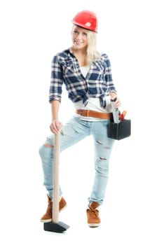 Female craftsman with sledgehammer