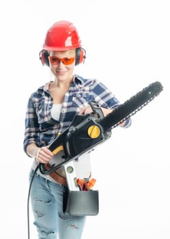 Woman with chainsaw