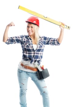 Female craftsman with water scale