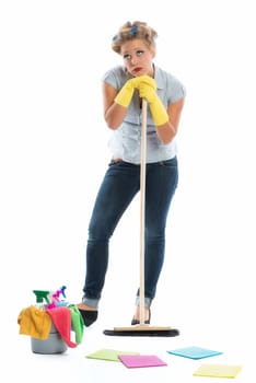 Housewife with bucket and bher