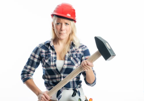 Female craftsman with sledgehammer