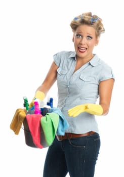 Genervte Cleaner with bucket