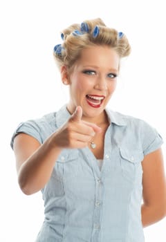 Housewife points the finger