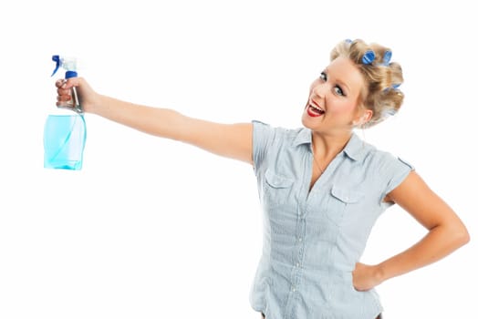 Housewife with spray bottle