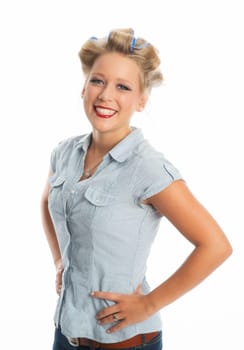 Woman with curlers