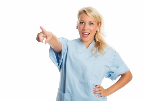 Nurse points to something