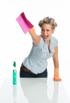 Housewife with spray bottle