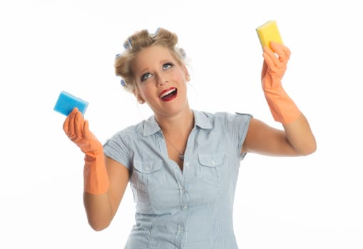 Cleaning lady with sponge