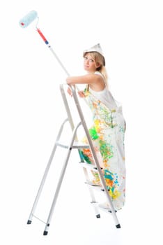 Female painter on step ladder