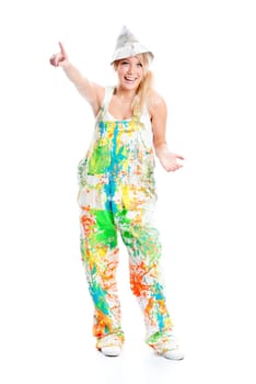 Cheerful painter in jumpsuit