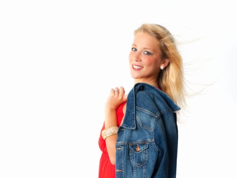 Woman in denim jacket