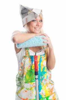 Female painter with painter's coat