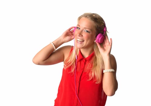 Blonde woman with headphones