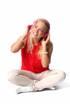 Blonde woman with headphones
