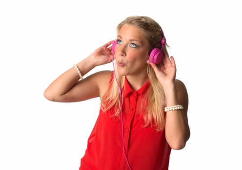 Blonde woman with headphones