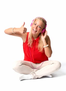Blonde woman with headphones