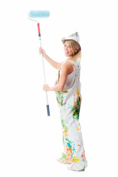 Female painter with colour roll