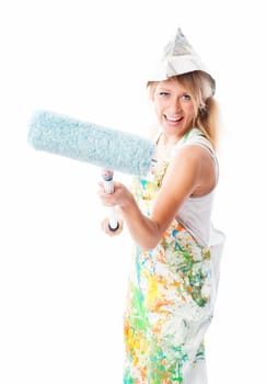 Female painter with colour roll