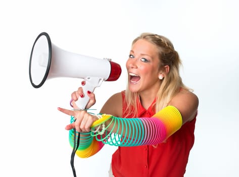 Blonde woman with megaphone