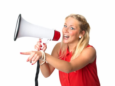 Blonde woman with megaphone