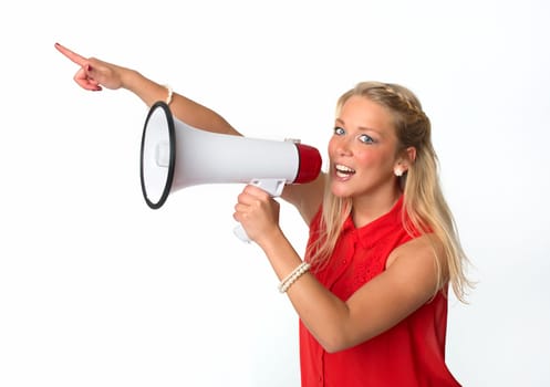 Blonde woman with megaphone