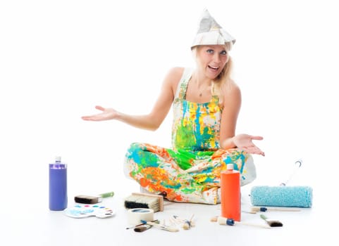 Female painter with painter's utensils