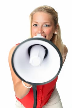 Blonde woman with megaphone