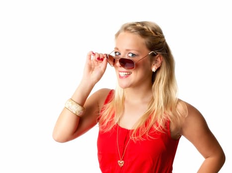 Blonde woman with sunglasses