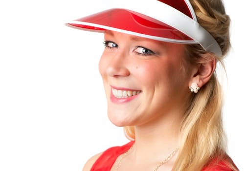 Blonde woman with sunscreen