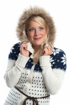 Blonde woman in a knitted coat