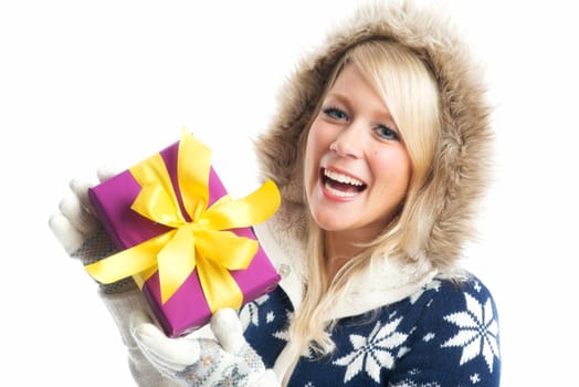 Blonde woman with gift