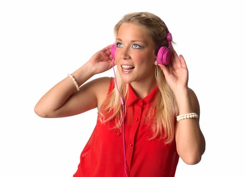Blonde woman with headphones
