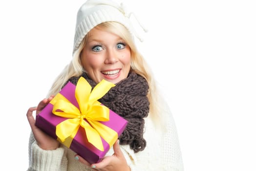 Blonde woman with gift