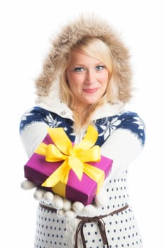Blonde woman with gift