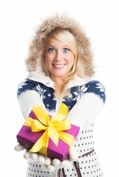 Blonde woman with gift