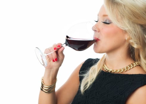 Blonde woman with glass of red wine