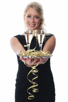 Woman offers sparkling wine