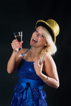 Blonde woman celebrates New Year's Eve