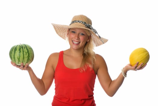 Woman with melons